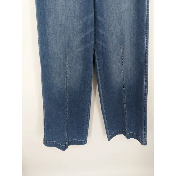 Spanx Jeans Womens Medium Blue Seamed Front Wide Leg Denim Stretch Pants Comfort - Picture 3 of 12